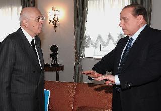 Il Presidente Giorgio Napolitano con il Presidente del Consiglio dei ministri Silvio Berlusconi in occasione dell'incontro per la colazione di lavoro