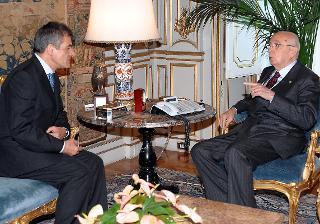 Il Presidente Giorgio Napolitano con Sergio Chiamparino, Presidente dell'Anci in occasione dell'incontro al Quirinale
