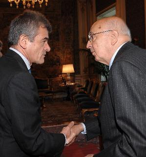 Il Presidente Giorgio Napolitano con Sergio Chiamparino, nuovo Presidente dell'ANCI in occasione dell'incontro al Quirinale