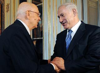 Il Presidente Giorgio Napolitano accoglie, nel suo studio al Quirinale, Benjamin Netanyahu, Primo Ministro di Israele
