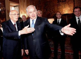 Il Presidente Giorgio Napolitano con il Primo Ministro di Israele, Benjamin Netanyahu, in occasione dell'incontro al Quirinale