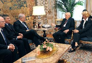 Il Presidente Giorgio Napolitano a colloquio con il Primo Ministro di Israele, Benjamin Netanyahu, in occasione dell'incontro al Quirinale