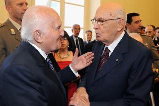 Il Presidente Giorgio Napolitano con il Sen. a vita Oscar Luigi Scalfaro in occasione dell'inaugurazione della nuova sede dell'Archivio Storico della Presidenza della Repubblica