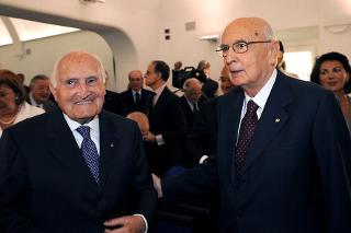 Il Presidente Giorgio Napolitano con il Sen. a vita Oscar Luigi Scalfaro in occasione dell'inaugurazione della nuova sede dell'Archivio Storico della Presidenza della Repubblica