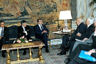 Il Presidente Giorgio Napolitano a colloquio con Corrado Calabrò, Presidente dell'Autorità per le Garanzie nelle Comunicazioni, ed i componenti l'Organo Collegiale dell'Autorità