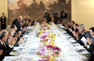 Un momento del pranzo ufficiale offerto dal Presidente della Repubblica Giorgio Napolitano ai Capi di Stato e di Governo partecipati ai vertici del G8