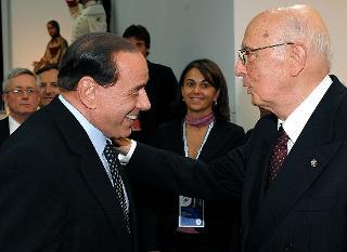 Il Presidente Giorgio Napolitano con il Presidente del Consiglio Silvio Berlusconi, al termine del pranzo ufficiale