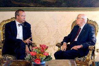 Il Presidente Giorgio Napolitano durante i colloqui con il Presidente della Repubblica di Estonia Toomas Hendrik Ilves