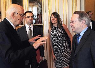 Il Presidente Giorgio Napolitano accoglie Lluis Maria De Puig, Presidente dell'Assemblea del Consiglio d'Europa