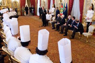 Un momento dell'incontro del Presidente Giorgio Napolitano con i partecipanti alla manifestazione &quot;Chef des Chefs&quot;