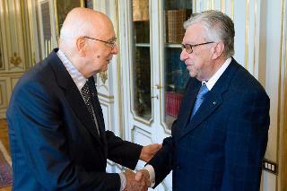 Il Presidente Giorgio Napolitano accoglie Tullio Lazzaro, Presidente della Corte dei conti