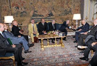 Il Presidente Giorgio Napolitano durante l'incontro con i rappresentanti del Comitato per le celebrazioni dei 150 anni dell'Unità d'Italia, per persentare i &quot;Quaderni del carcere&quot; di Antonio Gramsci