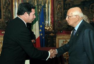 Il Presidente Giorgio Napolitano con S.E. Luis Berroteràn, nuovo Ambasciatore della Repubblica Bolivariana del Venezuela, in occasione della presentazione delle Lettere Credenziali