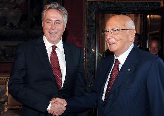 Il Presidente Giorgio Napolitano con S.E. David H. Thorne, nuovo Ambasciatore degli Stati Uniti d'America, in occasione della presentazione delle Lettere Credenziali