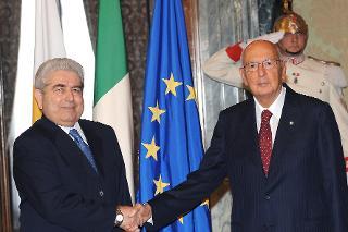 Il Presidente della Repubblica Giorgio Napolitano con il Signor Demetris Christofias, Presidente della Repubblica di Cipro in visita in Italia