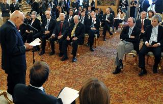 Il Presidente Giorgio Napolitano durante l''incontro con i Presidenti delle Camere dei Paesi partecipanti al G8