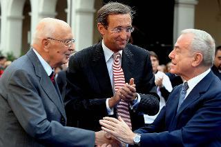 Il Presidente Giorgio Napolitano con Gianfranco Fini e Gianni Letta in occasione dell'apertura dell'anno scolastico