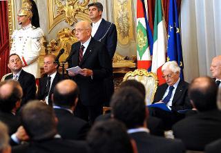 Il Presidente Giorgio Napolitano durante il suo intervento in occasione dell'incontro con una delegazione dei Parlamentari europei eletti in Italia