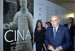 Il Presidente Giorgio Napolitano con la moglie Clio ed il Ministro dei Beni e le Attività Culturali Francesco Rutelli, all'arrivo alle Scuderie del Quirinale per la visita in anteprima alla Mostra sulla Cina.