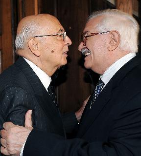 Il Presidente Giorgio Napolitano con Giuseppe Galasso, in occasione del Convegno &quot;Mezzogiorno e unità nazionale&quot;