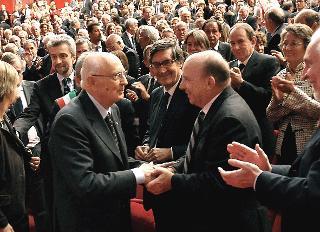 Il Presidente Giorgio Napolitano alla cerimonia celebrativa del 100° anniversario della nascita del Senatore Norberto Bobbio