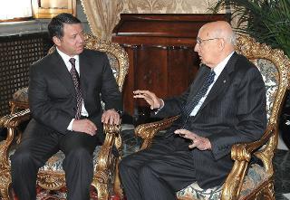 Il Presidente Giorgio Napolitano con il Re del Regno Hashemita di Giordania, Abdullah II Ibn Al Hussein durante i colloqui