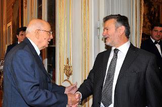 Il Presidente Giorgio Napolitano accoglie il Dott. Ivan Malavasi, Presidente della Confederazione Nazionale dell'Artigianato e della Piccola e Media Impresa