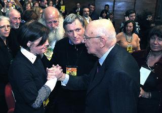 Il Presidente Giorgio Napolitano con Don Luigi Ciotti, Presidente di &quot;Libera&quot;, alla seconda edizione degli Stati Generali dell'Antimafia