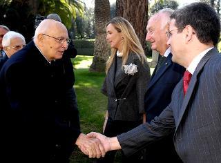 Il Presidente Giorgio Napolitano saluta Elio Pacillo, nuovo Presidente di Green Cross Italia, nella foto con il Presidente fondatore Guido Pollice ed il Ministro dell'Ambiente Stefania Prestigiacomo