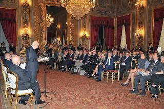 Il Presidente Giorgio Napolitano durante il suo intervento in occasione dell'incontro con i membri dell'Associazione Ebraica Keren Hayesod
