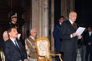 Il Presidente Giorgio Napolitano nel corso della cerimonia di consegna delle insegne dell'Ordine Militare d'Italia conferite nell'anno 2009