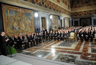 Il Presidente Giorgio Napolitano in occasione della cerimonia di consegna delle insegne di Cavaliere dell'Ordine &quot;Al Merito del Lavoro&quot;
