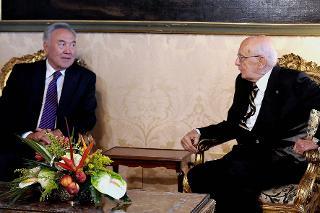 Il Presidente Giorgio Napolitano con il Presidente del Kazakhstan durante i colloqui al Quirinale.