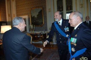 Il Presidente della Repubblica incontra Quinto Gramellini e Francesco Ricci, rispettivamente Presidente del Consiglio Superiore delle Forze Armate uscente ed entrante, e l'Ispettore Capo Vincenzo Milillo