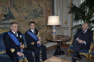 Il Presidente della Repubblica incontra il Capitano di Vascello Franco Cisternino e il Contrammiraglio Roberto Oronzo Frascaro, rispettivamente Direttore dell'Ufficio di Segreteria del Consiglio supremo di difesa uscente ed entrante