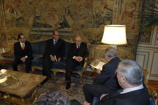 Il Presidente della Repubblica riceve Leopoldo Elia, con Gaetano Giuffrè e Matteo Bianchi, rispettivamente Vice Presidente e Direttore editoriale della casa editrice Giuffrè