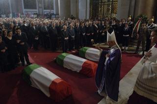 Intervento del Presidente della Repubblica ai funerali solenni del Capitano dell'Esercito Nicola Ciardelli e dei Marescialli dell'Arma dei Carabinieri Franco Lattanzio e Carlo De Trizio, Caduti a Nassiriya in Iraq
