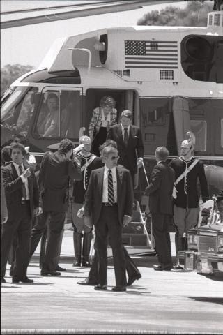 Incontro a Castelporziano e colazione privata del Presidente della Repubblica Francesco Cossiga  con il Presidente degli Stati Uniti d'America Donald Regan e la Signora Regan. In occasione del Vertice G7 tenutosi a Venezia nel 1987.