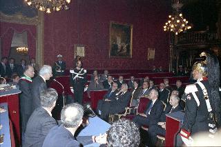 Intervento del Presidente della Repubblica Francesco Cossiga alla cerimonia per l'inizio delle celebrazioni del 250° anniversario di fondazione del Teatro Regio di Torino