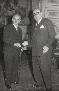 Il Presidente della Repubblica Luigi Einaudi con Henri Spaak ex Presidente del Consiglio dei ministri Belga Presidente del Movimento Federalista Europeo.