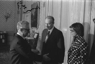 Il Presidente della Repubblica Giovanni Leone con Heinz Oskar Vetter, Presidente della Confederazione Europea dei Sindacati, con i Segretari Generali della CGIL, CISL e UIL