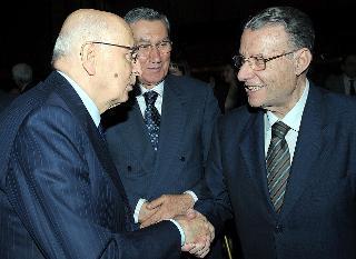 Il Presidente Giorgio Napolitano con il Vice Presidente del CSM Nicola Mancino ed il Presidente della Corte d'appello Giorgio Santacroce, al termine della Assemblea generale dell'ANM