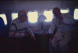 Il Presidente della Repubblica Sandro Pertini e Papa Giovanni Paolo II insieme sulle cime dell' Adamello