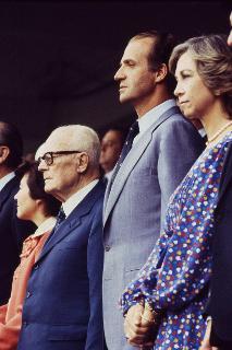 Il Presidente della Repubblica Sandro Pertini a Madrid, in visita in forma privata a Madrid (Spagna), per l'incontro di calcio della finale della Coppa del Mondo 1982 (11-12 luglio 1982)