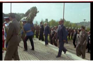 Il Presidente della Repubblica Sandro Pertini durante la visita in Montenegro nella Repubblica Socialista Federativa di Jugoslavia, in occasione del 40° anniversario della costituzione della Divisione Partigiana Italiana &quot;Garibaldi&quot;