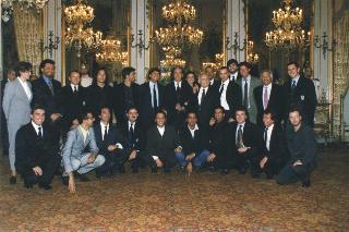 Il Presidente Oscar Luigi Scalfaro riceve la Nazionale italiana cantanti 26 settembre 1996