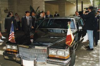 Il Presidente della Repubblica Oscar Luigi Scalfaro con il Presidente degli Stati Uniti d'America Bill Clinton. Visita di Stato negli Stati Uniti d'America, (30 marzo -6 aprile 1996).